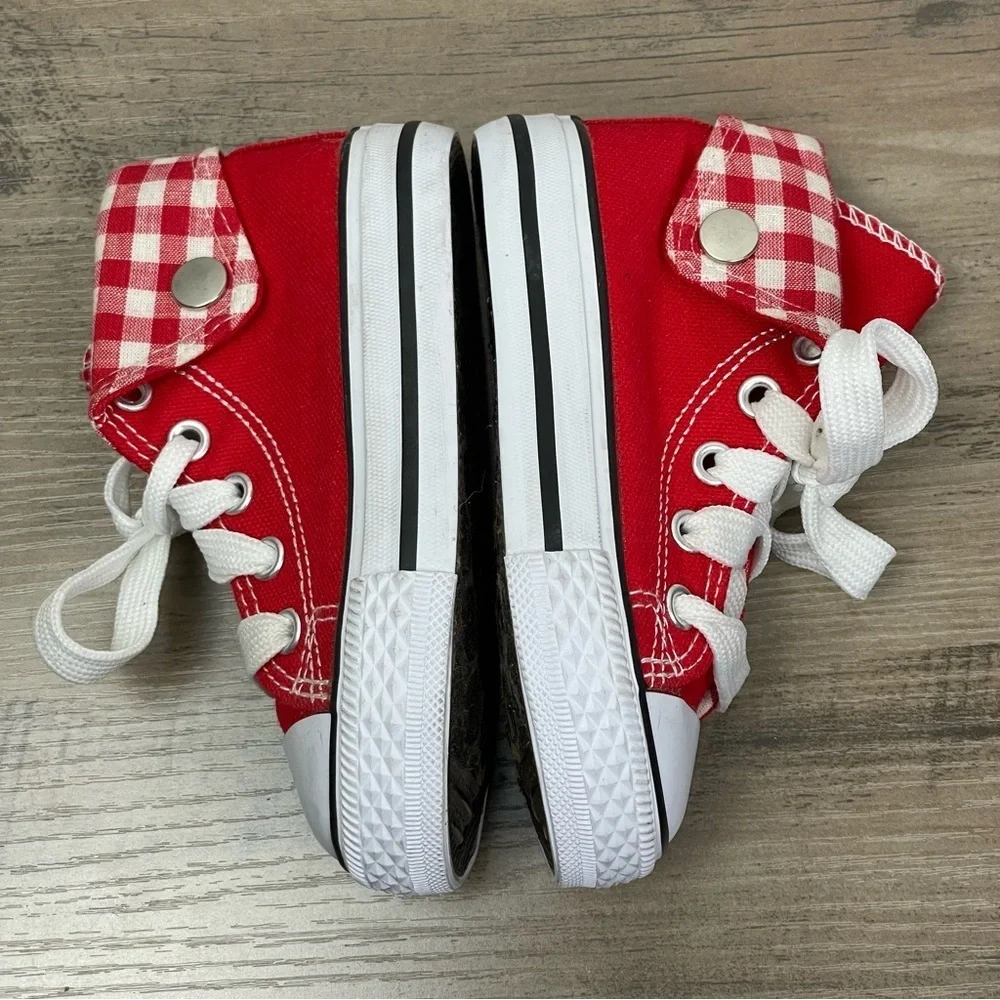 Kids sz 5 White and Red Checkered‎ High Top Canvas Sneakers Everyday Use